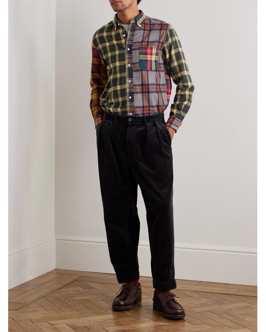 Beams Plus Yellow Patchwork Checked Cotton-Flannel Shirt for men
