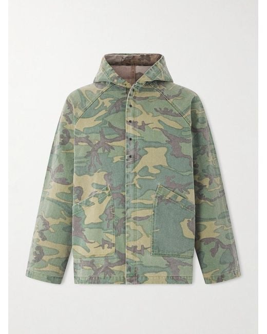 Needles Green Reversible Camouflage-Print Cotton-Twill Hooded Jacket for men