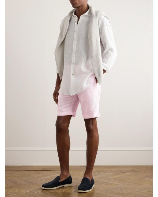 Boglioli Pink Straight-leg Pleated Linen Shorts for men