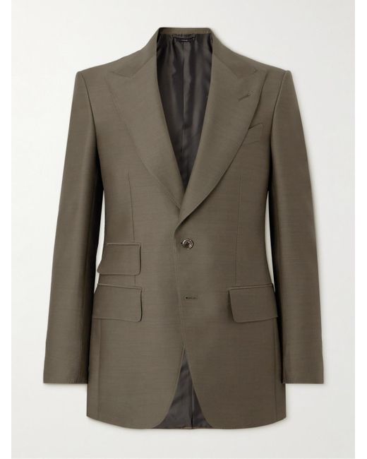 Tom Ford Green Wool And Silk-blend Suit Jacket for men