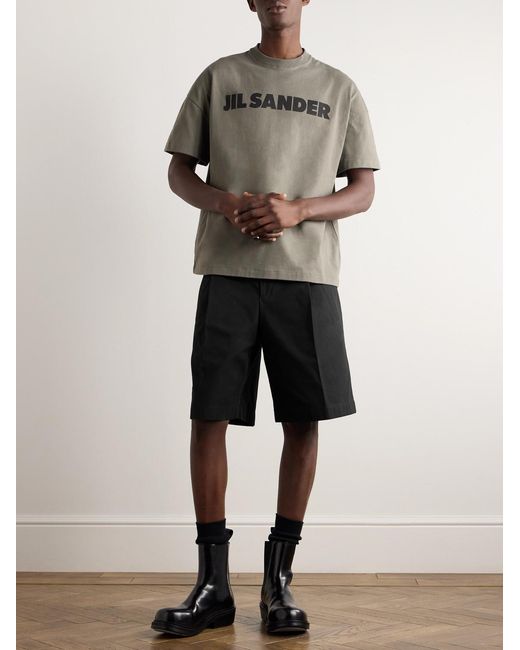 Jil Sander Black Wide-Leg Pleated Cotton-Canvas Shorts for men