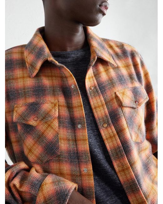 God's True Cashmere Orange Checked Cashmere Shirt for men