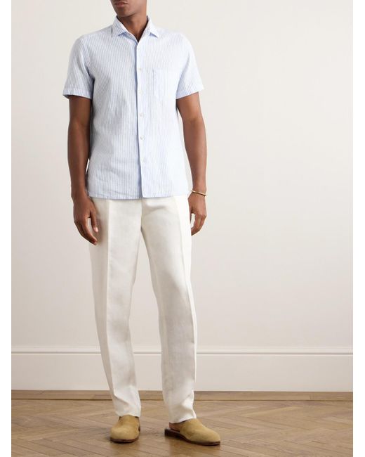 Camicia in misto lino e cotone a righe di Boglioli in White da Uomo