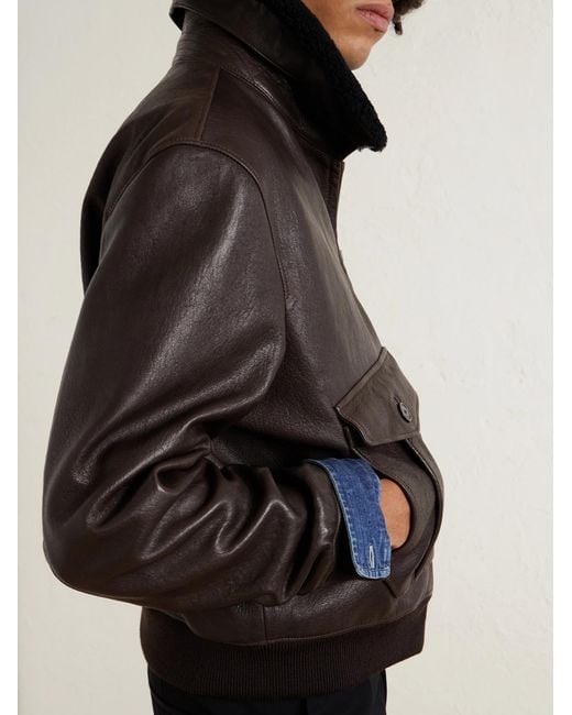 Saint Laurent Black Shearling-trimmed Full-grain Leather Jacket for men