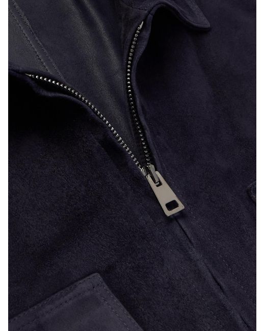Thom Sweeney Blue Suede Bomber Jacket for men