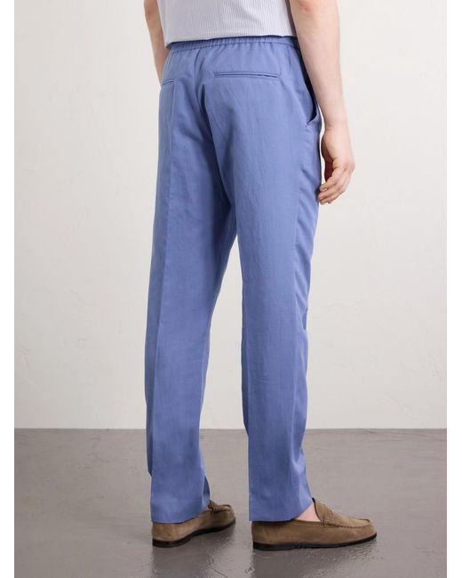Paul Smith Blue Straight-Leg Cotton, Linen And Lyocell-Blend Trousers for men
