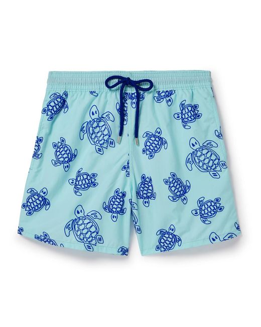 Vilebrequin Blue Moorea Straight-leg Mid-length Flocked Econyl® Swim Shorts for men