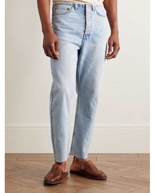 MANAAKI Blue Tapahi Cropped Slim-Fit Straight-Leg Jeans for men