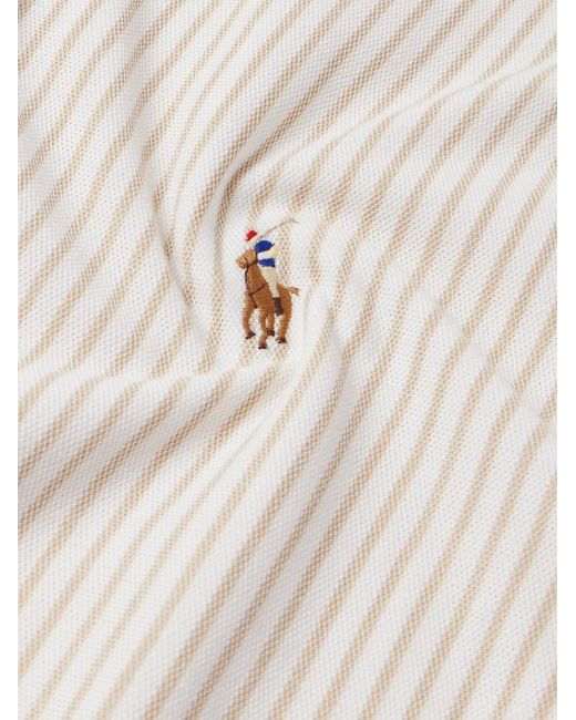 Polo Ralph Lauren Natural Slim-Fit Button-Down Collar Logo-Embroidered Striped Cotton Shirt for men