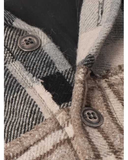 Overshirt in flanella a quadri patchwork con finiture in denim di Greg Lauren in Blue da Uomo