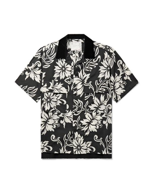 Sacai Black Camp-collar Velvet-trimmed Printed Voile Shirt for men