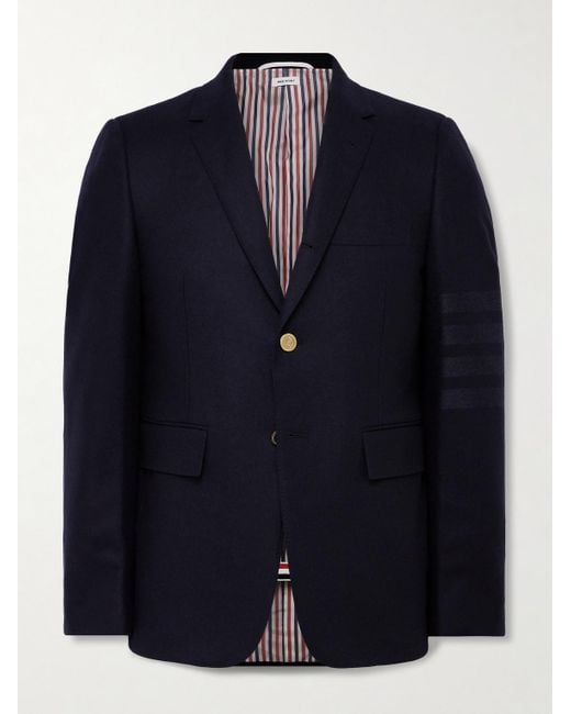 Thom Browne Blue Slim-fit Striped Wool And Cashmere-blend Flannel Suit Jacket for men
