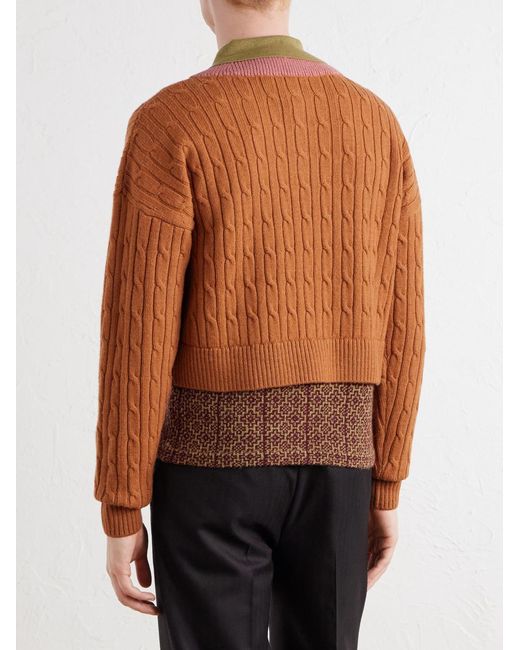 Dries Van Noten Orange Jacquard-trimmed Cable-knit Wool And Cotton-blend Sweater for men