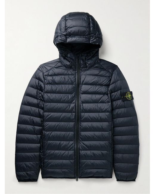 Stone Island Blue Logo-appliquéd Quilted Shell Hooded Down Jacket for men