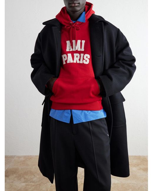 AMI Logo-Embroidered Organic Cotton-Fleece Hoodie for men