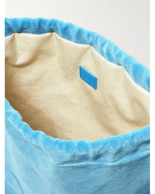 Loewe Blue Paula's Ibiza Logo-Debossed Leather-Trimmed Cotton-Terry Drawstring Pouch for men