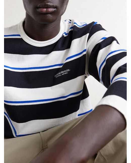 Neighborhood Blue Logo-Embroidered Striped Cotton-Jersey Sweater for men