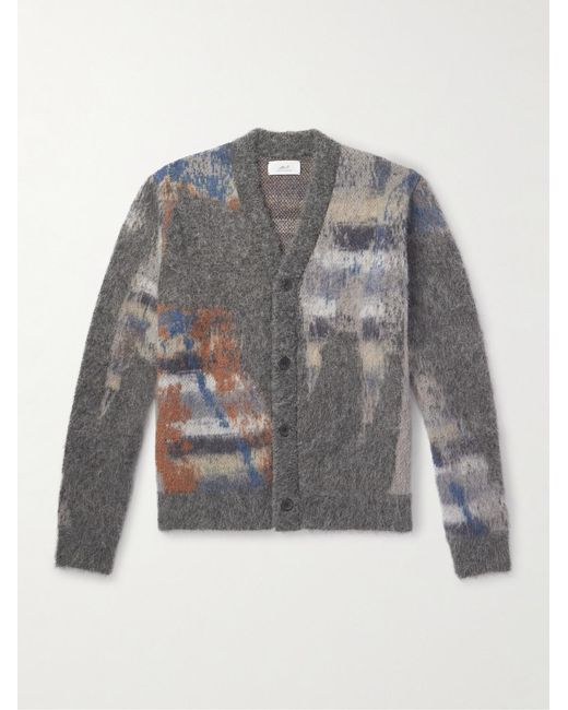 Mr P. Gray Brushed Jacquard-Knit Cardigan for men
