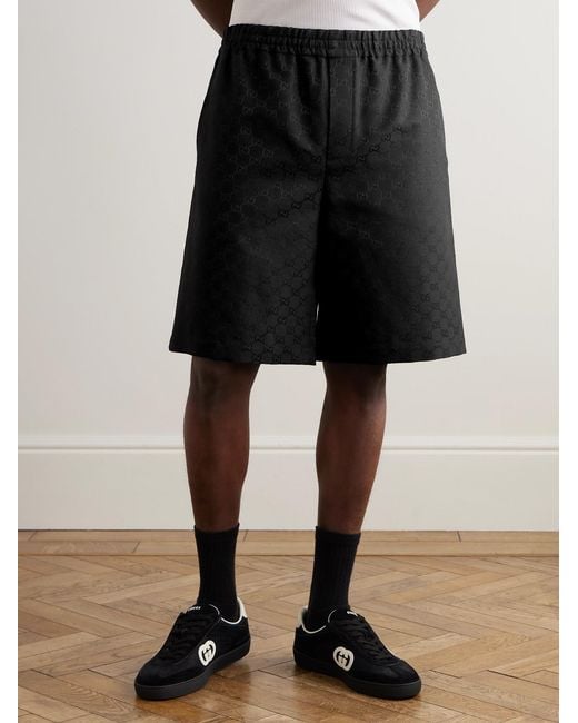 Gucci Black Wide-Leg Monogrammed Linen-Blend Jacquard Shorts for men