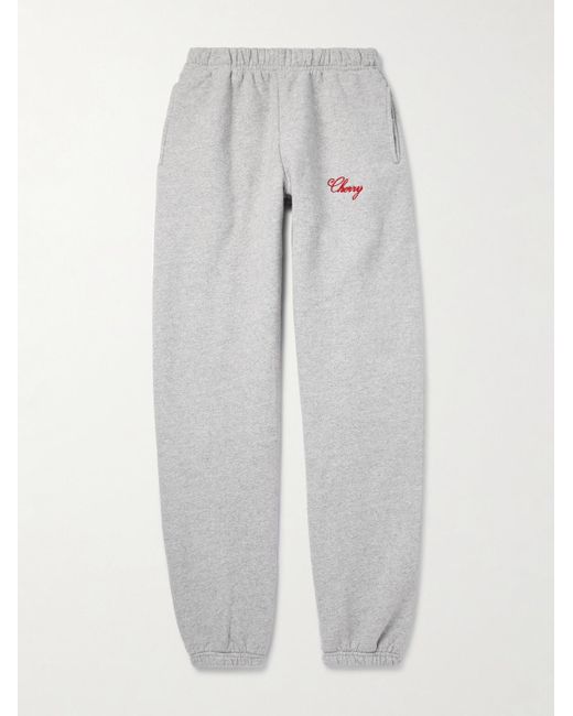 CHERRY LA Gray Tapered Logo-embroidered Cotton-blend Jersey Sweatpants for men