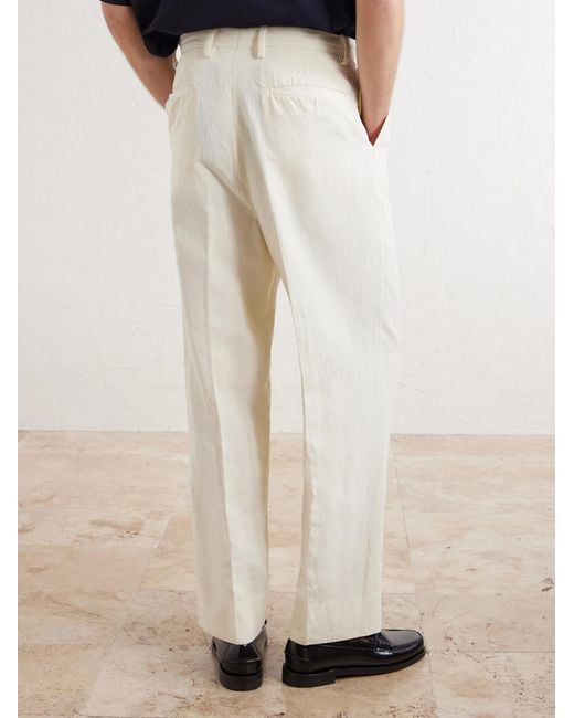 Kaptain Sunshine White Tapered Cotton And Linen-blend Trousers for men