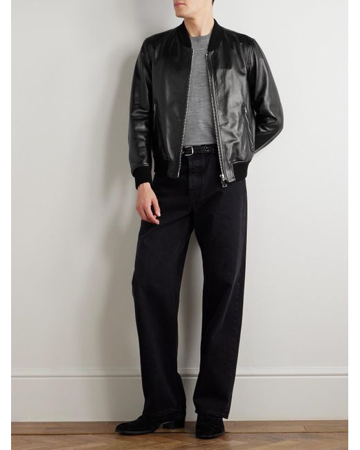 Tom Ford Black Leather Bomber Jacket for men