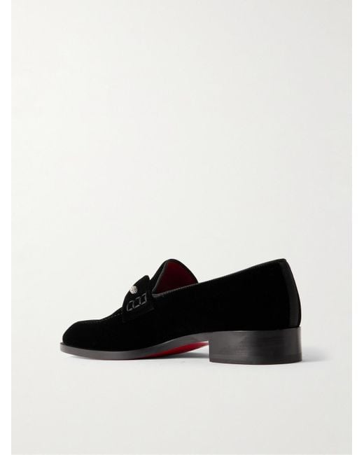 Christian Louboutin Black Chambelimoc Night Strass Embellished Velvet Loafers for men