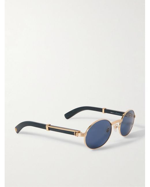 Cartier Première goldfarbene Sonnenbrille mit rundem Rahmen und Holzbügeln in Blue für Herren