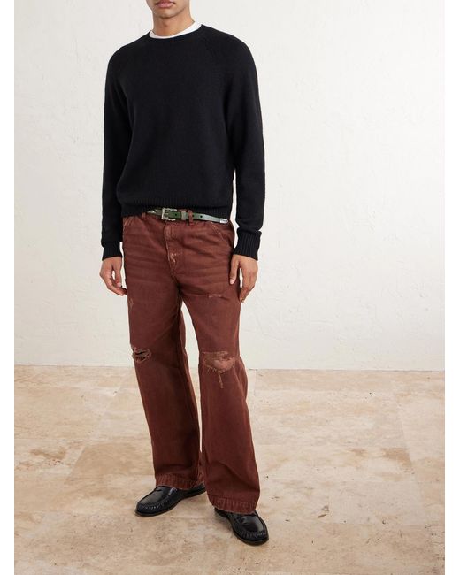 Enfants Riches Deprimes Red Paint Straight-leg Distressed Cotton-canvas Trousers for men