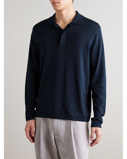 NN07 Blue Sammy 60047 Cotton And Silk-Blend Polo Shirt for men