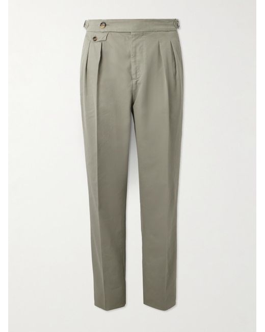 Brunello Cucinelli Green Tapered Pleated Cotton-twill Suit Trousers for men