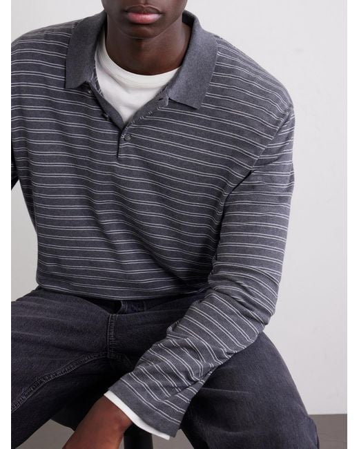 Nili Lotan Gray Foley Striped Cotton Polo Shirt for men