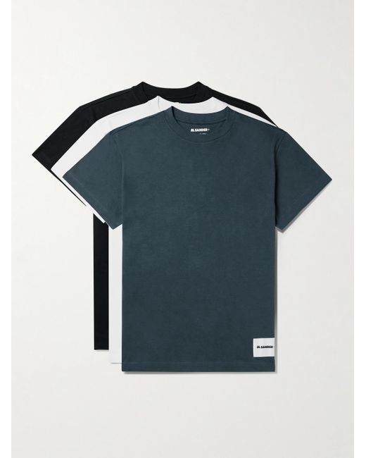 Jil Sander Blue Set Of Three Organic Cotton-Jersey T-Shirts for men
