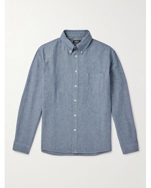 A.P.C. Blue Edouard Button-down Collar Cotton-chambray Shirt for men