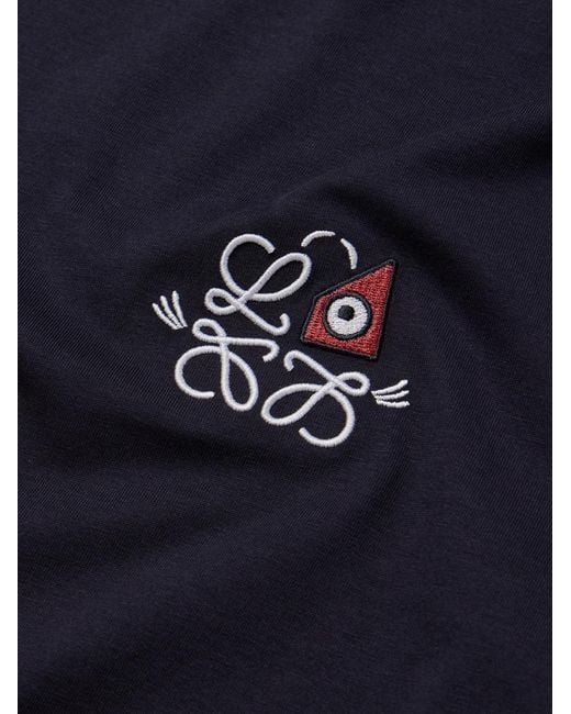 Loewe Blue Logo-Embroidered Cotton-Jersey T-Shirt for men