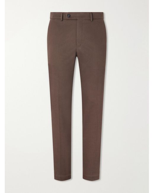 Slowear Brown Straight-Leg Stretch-Cotton Gabardine Trousers for men