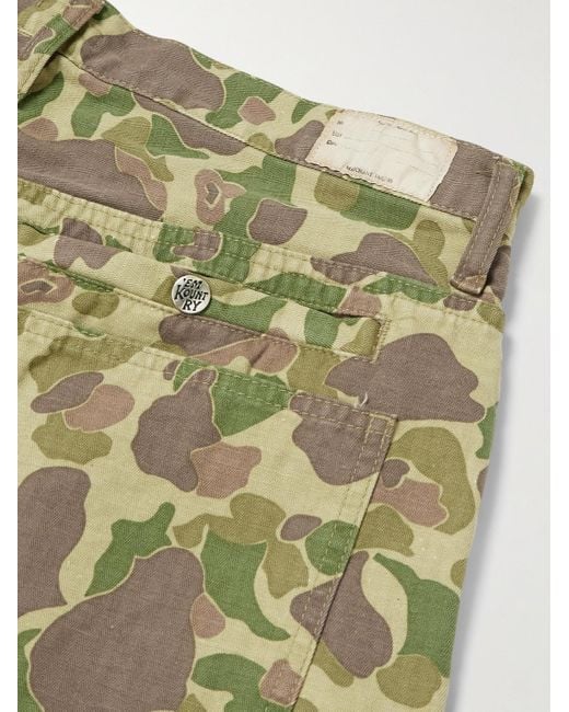 Kapital Green Wide-Leg Camouflage-Print Herringbone Cotton Trousers for men