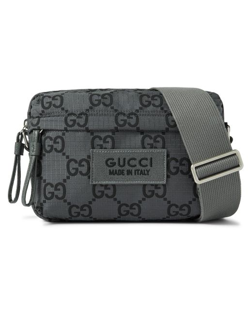 Gucci Black Leather-trimmed Logo-appliquéd Monogrammed Ripstop Messenger Bag for men