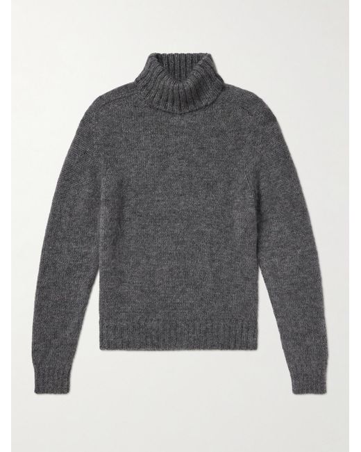 Tom Ford Gray Brushed Ribbed Mohair And Silk-blend Rollneck Sweater for men