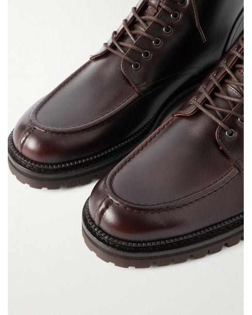 Mr P. Black Commander Shearling-Lined Leather Lace-Up Boots for men