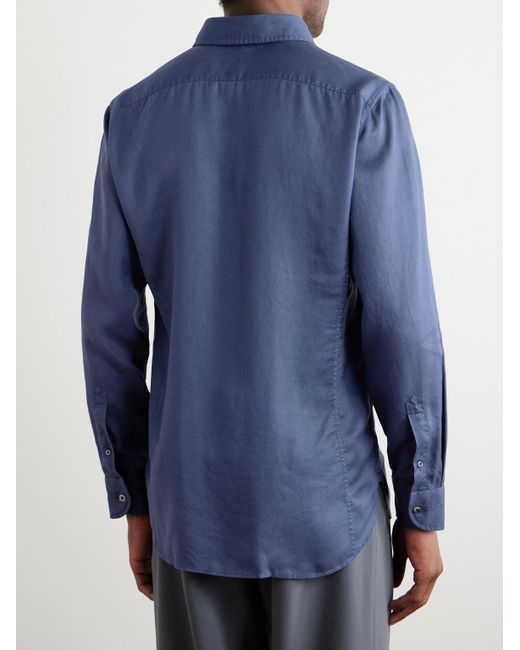 Tom Ford Hemd aus Lyocell-Popeline mit Button-Down-Kragen in Blue für Herren