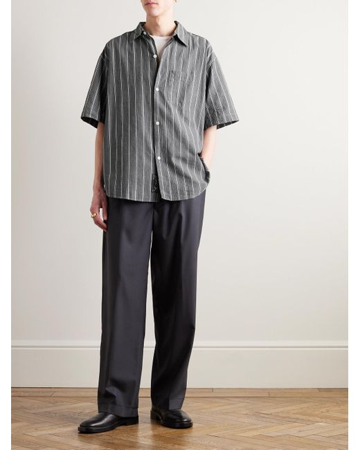 mfpen Gray Input Striped Cotton-poplin Shirt for men
