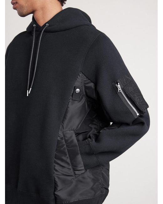 Sacai Black Nylon-trimmed Cotton-blend Jersey Hoodie for men