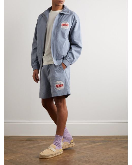 Adish Blue Sur Straight-Leg Logo-Appliquéd Ripstop Shorts for men