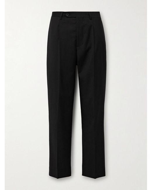 mfpen Black Straight-Leg Pleated Wool-Crepe Suit Trousers for men