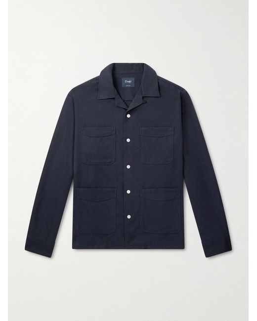 Drake's Blue Convertible-Collar Wool Shirt for men