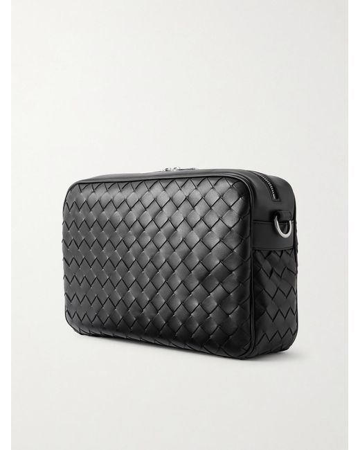Bottega Veneta Black Intrecciato Leather Messenger Bag for men