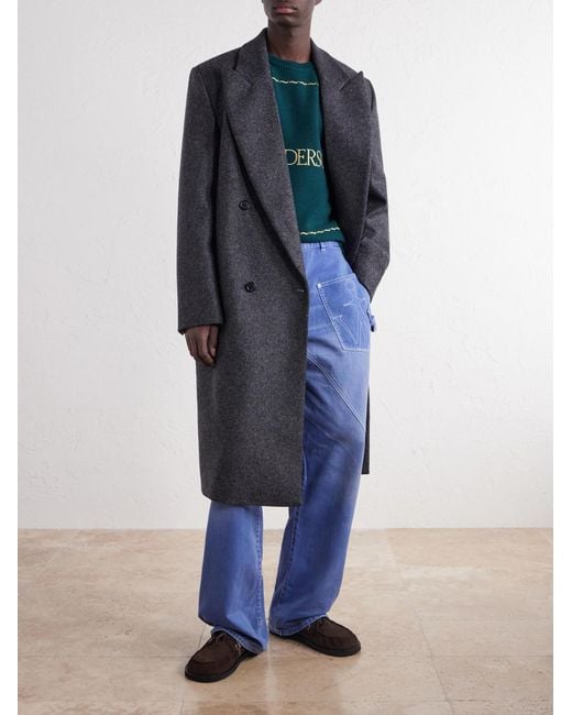 J.W. Anderson Gray Double-Breasted Brushed Wool Coat for men