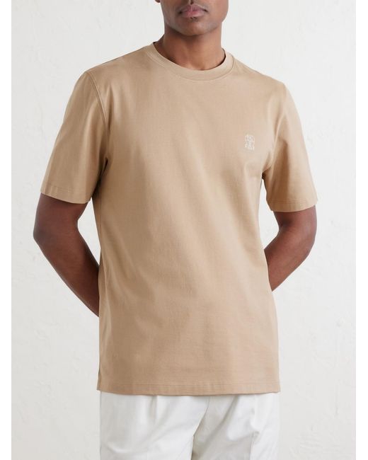 Brunello Cucinelli Natural Logo-Print Cotton-Jersey T-Shirt for men