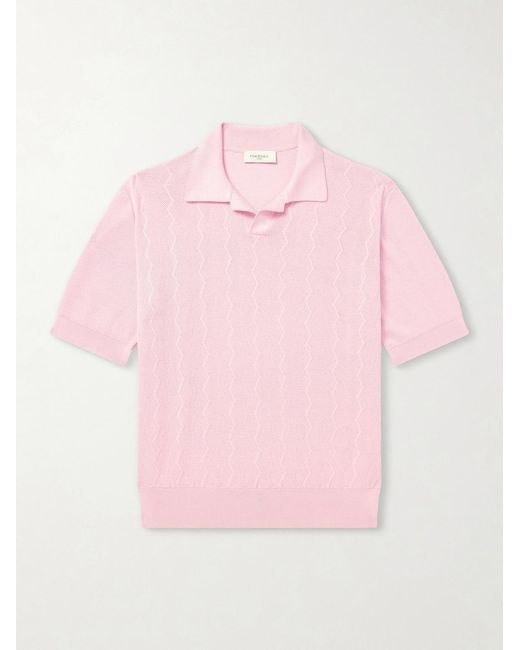 Piacenza 1733 Pink Knitted Silk And Cotton-Blend Polo Shirt for men